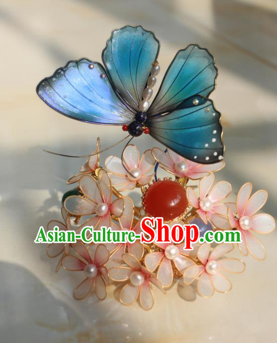 China Ancient Court Lady Hairpin Traditional Ming Dynasty Butterfly Flowers Hair Crown
