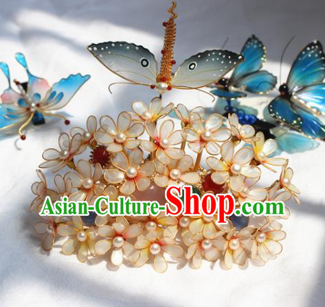 China Ancient Imperial Concubine Hairpin Traditional Song Dynasty Yellow Flowers Dragonfly Hair Crown