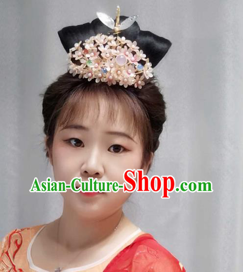 China Ancient Imperial Concubine Hairpin Traditional Song Dynasty Yellow Flowers Dragonfly Hair Crown