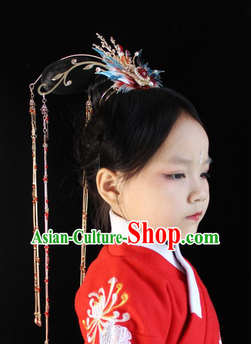 China Ancient Ming Dynasty Bride Hairpin Traditional Wedding Red Phoenix Tassel Hair Crown