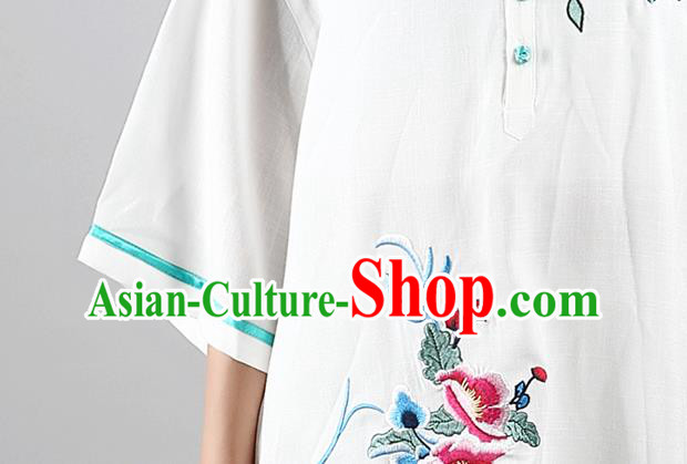 China Tai Chi Kung Fu Costumes Traditional Martial Arts Printing White Flax Uniforms
