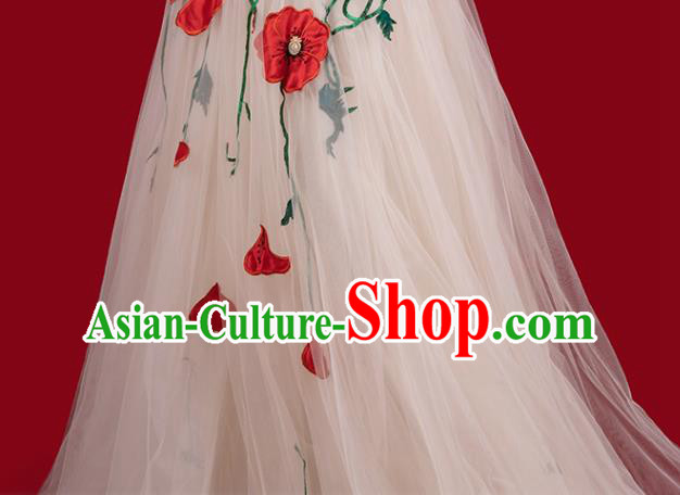 Top Grade Annual Meeting Clothing Catwalks Compere Embroidered Dress Stage Show Champagne Veil Full Dress