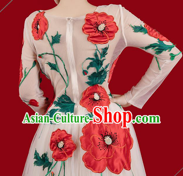 Top Grade Annual Meeting Clothing Catwalks Compere Embroidered Dress Stage Show Champagne Veil Full Dress