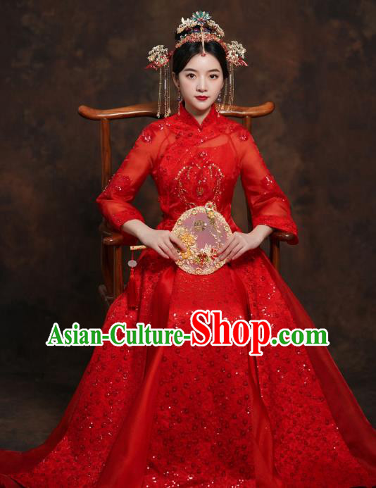 China Classical Bride Red Blouse and Dress Traditional Embroidered Wedding Costumes