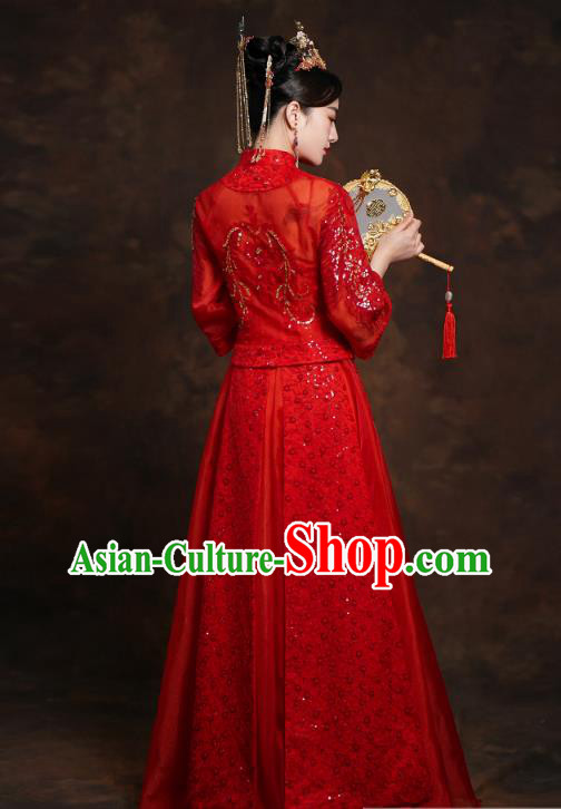 China Classical Bride Red Blouse and Dress Traditional Embroidered Wedding Costumes