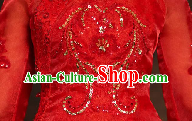 China Classical Bride Red Blouse and Dress Traditional Embroidered Wedding Costumes