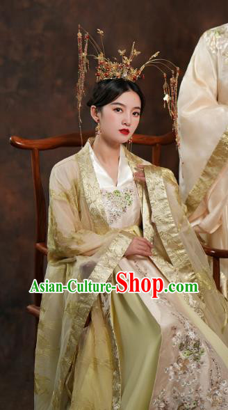 China Traditional Tang Dynasty Empress Wedding Costumes Ancient Queen Golden Hanfu Dress