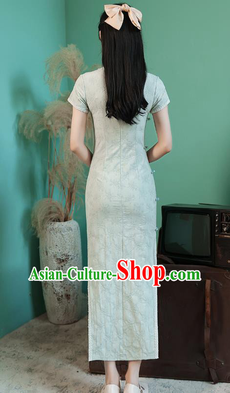 China Traditional Light Green Lace Qipao Dress National Young Lady Cheongsam