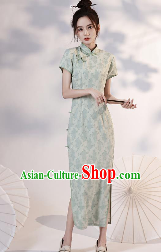 China Traditional Light Green Qipao Dress National Modern Dance Cheongsam