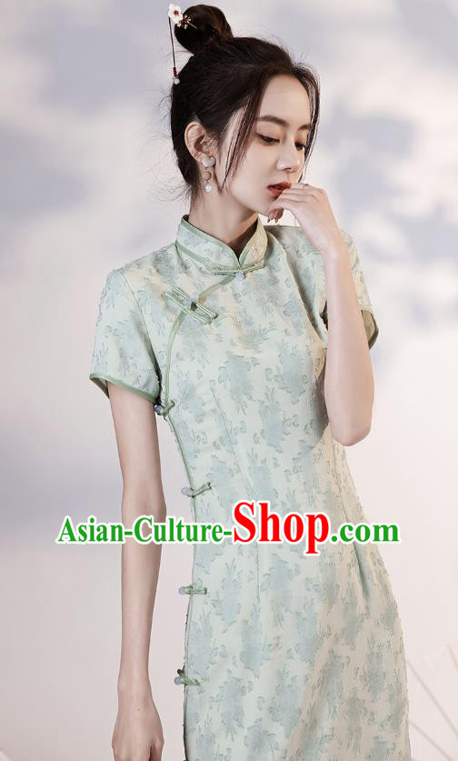 China Traditional Light Green Qipao Dress National Modern Dance Cheongsam