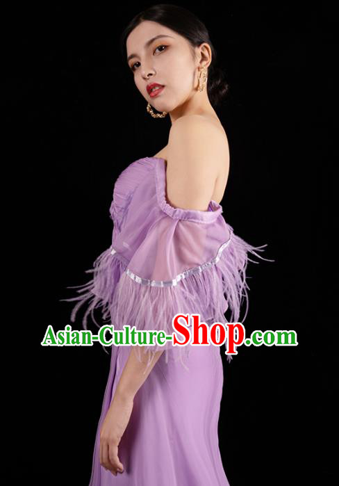 Top Grade Compere Violet Full Dress Catwalk Performance Clothing Annual Meeting Trailing Dress