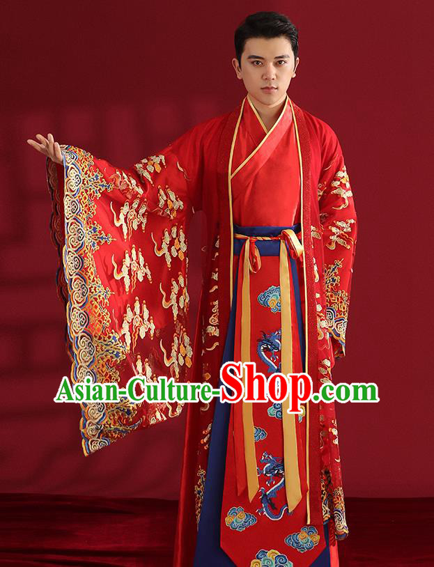 Chinese Ancient Emperor Hanfu Clothing Traditional Wedding Bridegroom Embroidered Costumes