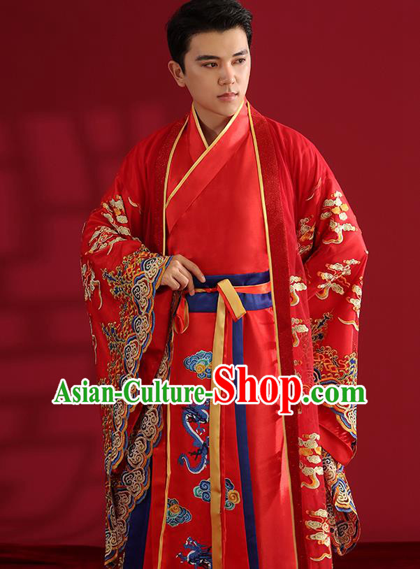 Chinese Ancient Emperor Hanfu Clothing Traditional Wedding Bridegroom Embroidered Costumes