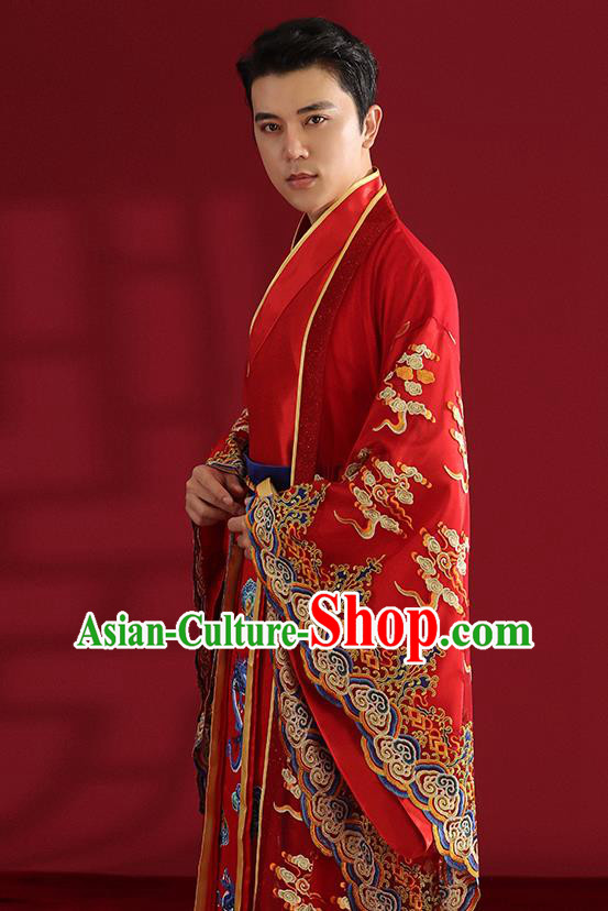 Chinese Ancient Emperor Hanfu Clothing Traditional Wedding Bridegroom Embroidered Costumes