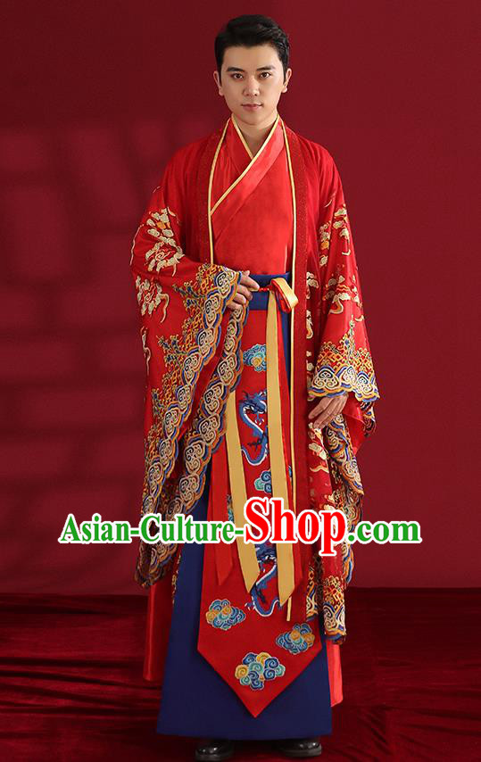 Chinese Ancient Emperor Hanfu Clothing Traditional Wedding Bridegroom Embroidered Costumes