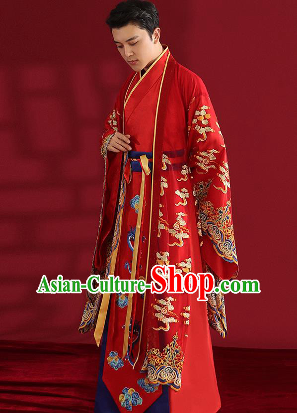 Chinese Ancient Emperor Hanfu Clothing Traditional Wedding Bridegroom Embroidered Costumes