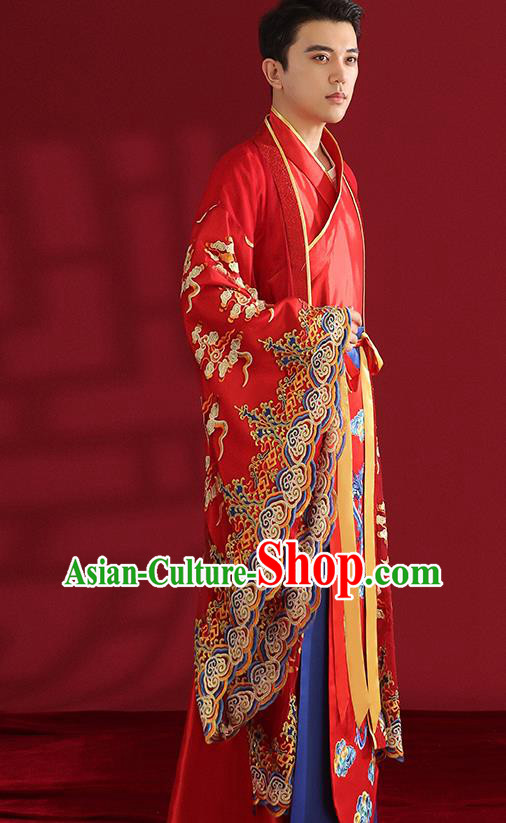 Chinese Ancient Emperor Hanfu Clothing Traditional Wedding Bridegroom Embroidered Costumes