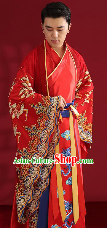 Chinese Ancient Emperor Hanfu Clothing Traditional Wedding Bridegroom Embroidered Costumes