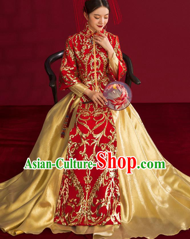 China Traditional Wedding Costumes Ancient Bride Embroidered Red Xiuhe Suits