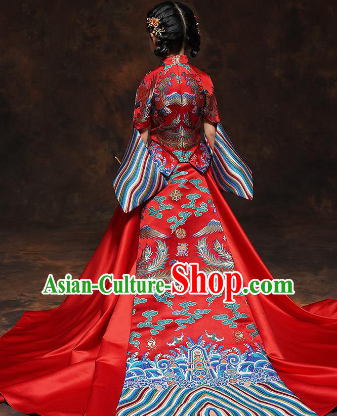 Chinese Embroidered Red Xiuhe Suits Girl Bridesmaid Blouse and Dress Classical Dance Clothing