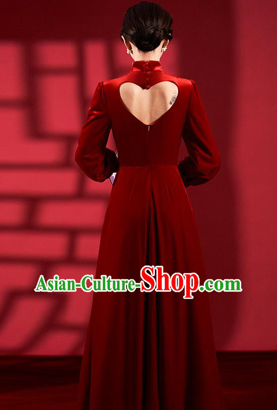 Chinese Classical Dance Red Qipao Dress Clothing Traditional Wedding Velvet Cheongsam