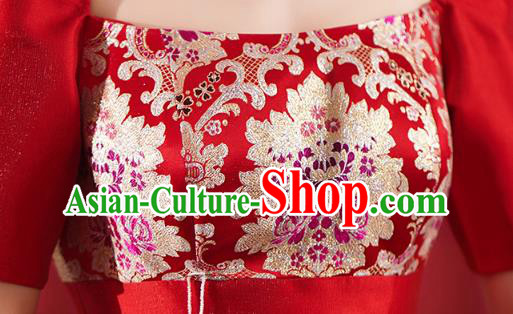 Chinese Traditional Wedding Cheongsam Clothing Bride Red Brocade Qipao Dress