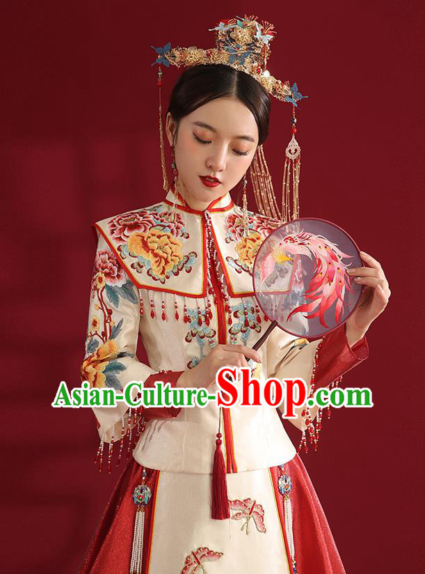 China Classical Embroidered Phoenix Peony Wedding Dress Traditional Bride Xiuhe Suit Costumes