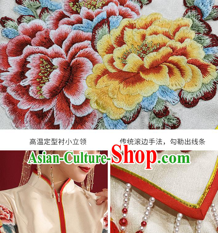 China Classical Embroidered Phoenix Peony Wedding Dress Traditional Bride Xiuhe Suit Costumes