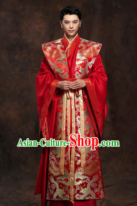 Chinese Ancient Bridegroom Embroidered Hanfu Clothing Traditional Tang Dynasty Emperor Wedding Costumes