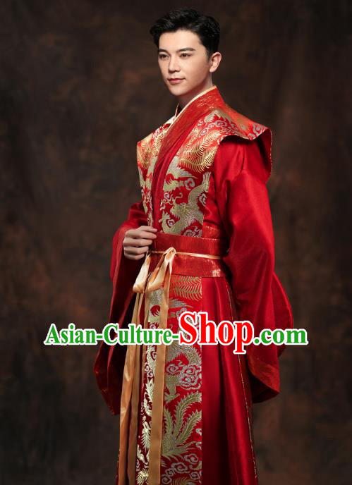 Chinese Ancient Bridegroom Embroidered Hanfu Clothing Traditional Tang Dynasty Emperor Wedding Costumes