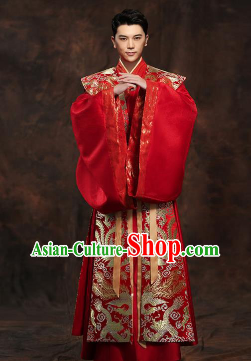 Chinese Ancient Bridegroom Embroidered Hanfu Clothing Traditional Tang Dynasty Emperor Wedding Costumes