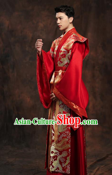 Chinese Ancient Bridegroom Embroidered Hanfu Clothing Traditional Tang Dynasty Emperor Wedding Costumes