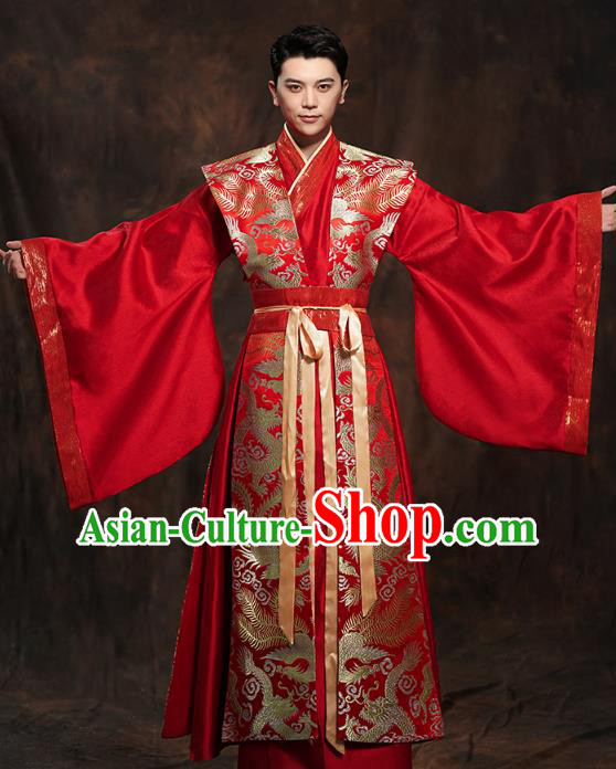 Chinese Ancient Bridegroom Embroidered Hanfu Clothing Traditional Tang Dynasty Emperor Wedding Costumes