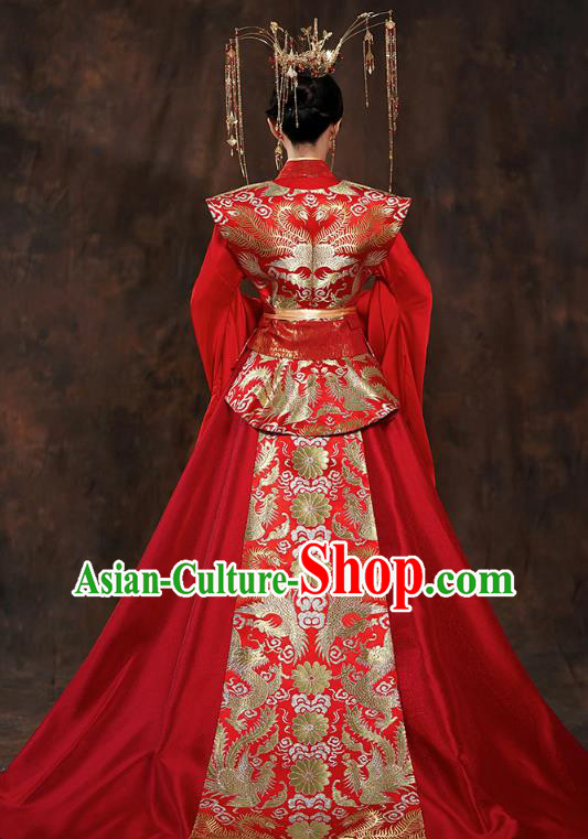 China Ancient Queen Embroidered Red Hanfu Dress Traditional Tang Dynasty Bride Wedding Costumes