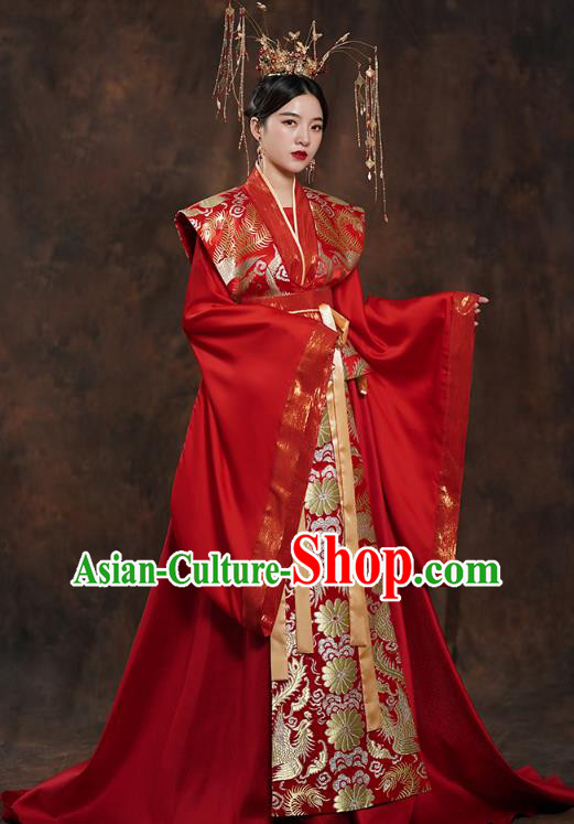 China Ancient Queen Embroidered Red Hanfu Dress Traditional Tang Dynasty Bride Wedding Costumes