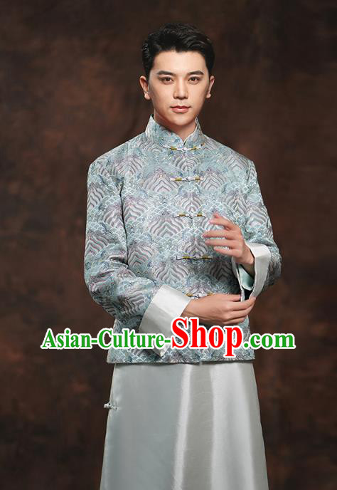 Chinese Ancient Bridegroom Clothing Traditional Wedding Costumes Blue Mandarin Jacket and Long Robe