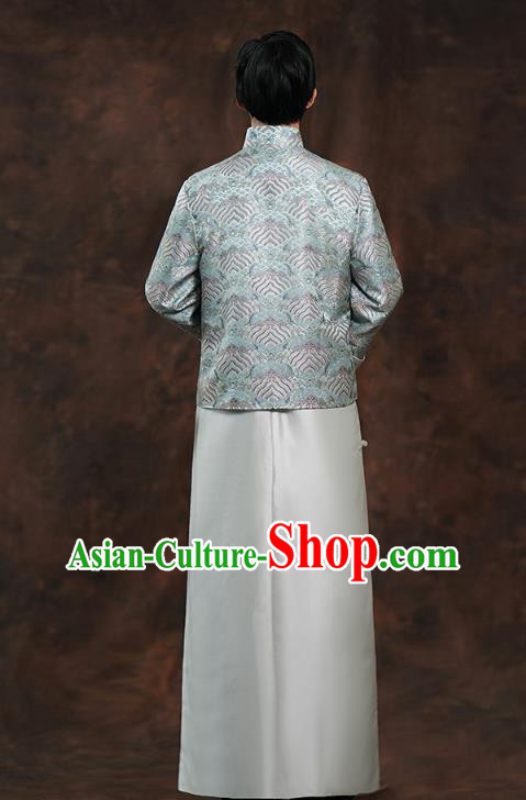 Chinese Ancient Bridegroom Clothing Traditional Wedding Costumes Blue Mandarin Jacket and Long Robe