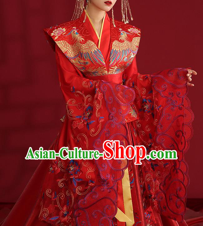 China Ancient Empress Embroidered Red Dress Traditional Wedding Bride Hanfu Costumes