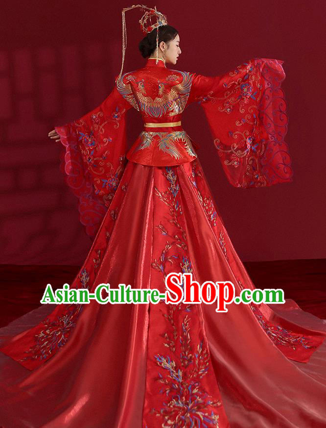 China Ancient Empress Embroidered Red Dress Traditional Wedding Bride Hanfu Costumes