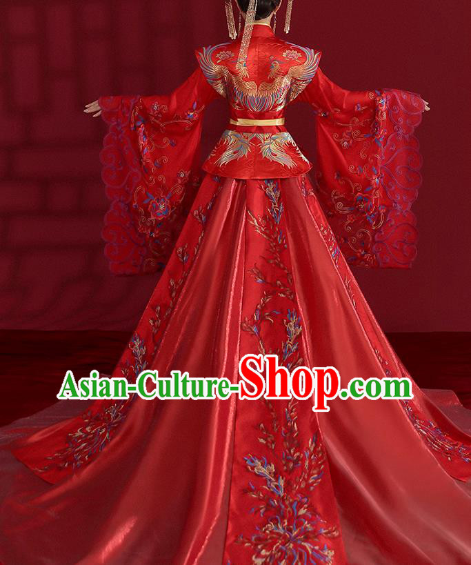 China Ancient Empress Embroidered Red Dress Traditional Wedding Bride Hanfu Costumes