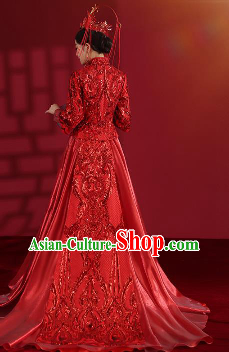 China Traditional Wedding Red Xiuhe Suit Costumes Bride Toast Embroidered Dress