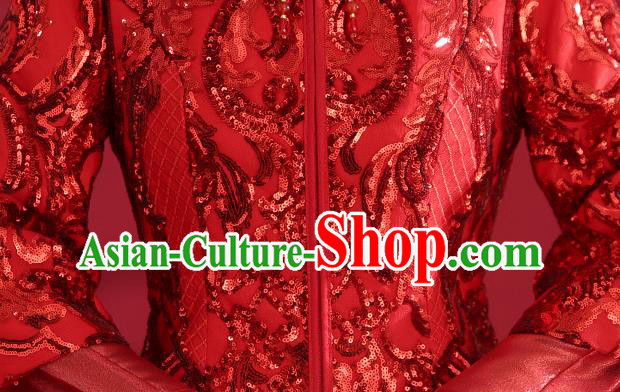 China Traditional Wedding Red Xiuhe Suit Costumes Bride Toast Embroidered Dress