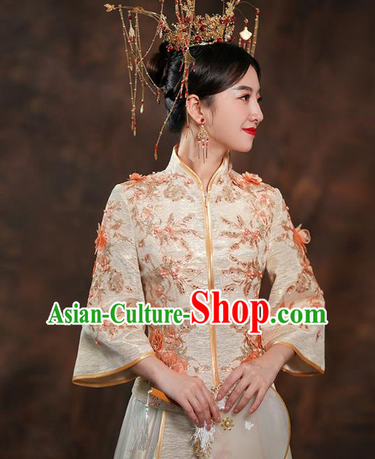 China Ancient Bride Costumes Toast Dress Traditional Wedding Champagne Xiuhe Suits