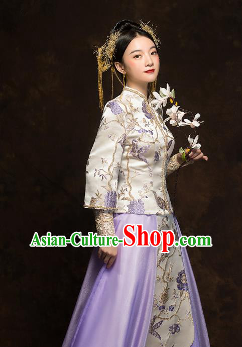 China Traditional Wedding Xiuhe Suits Classical Bride Costumes Toast Lilac Dress