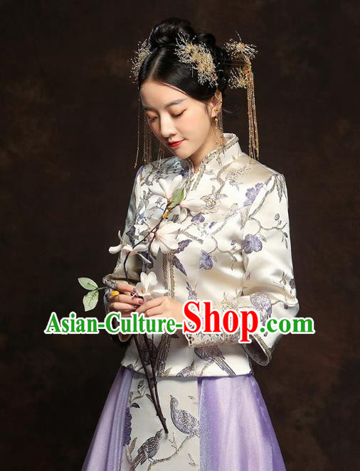 China Traditional Wedding Xiuhe Suits Classical Bride Costumes Toast Lilac Dress