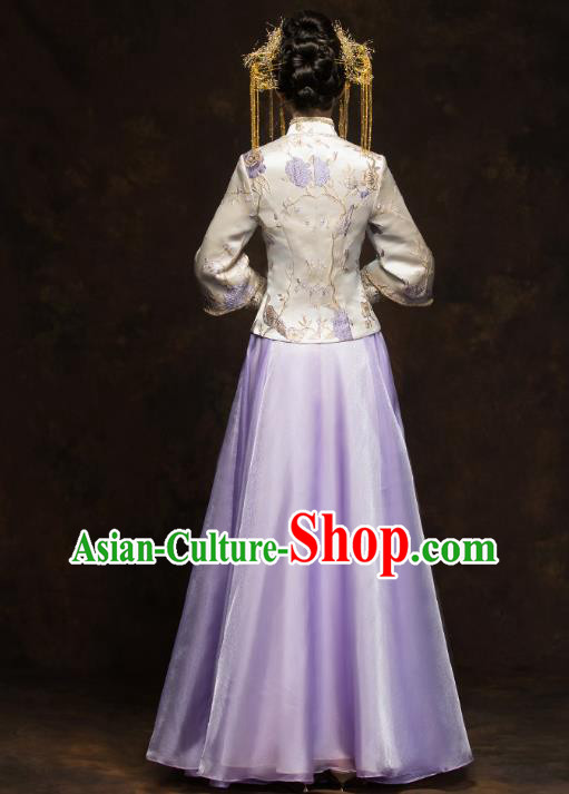 China Traditional Wedding Xiuhe Suits Classical Bride Costumes Toast Lilac Dress