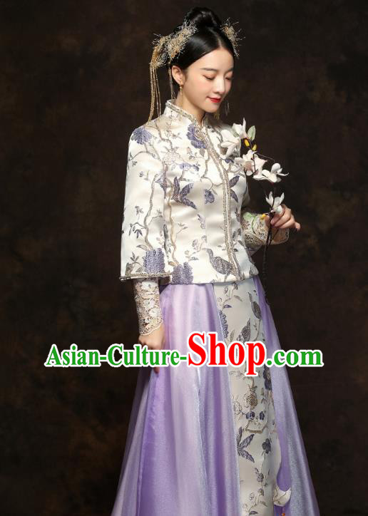 China Traditional Wedding Xiuhe Suits Classical Bride Costumes Toast Lilac Dress