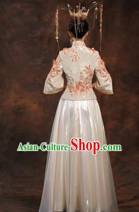 China Ancient Bride Costumes Toast Dress Traditional Wedding Champagne Xiuhe Suits