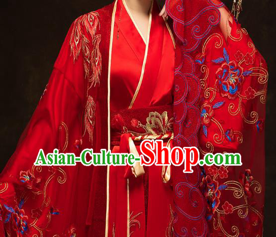 China Ancient Queen Red Hanfu Dress Classical Wedding Xiuhe Suits Traditional Bride Embroidered Costumes