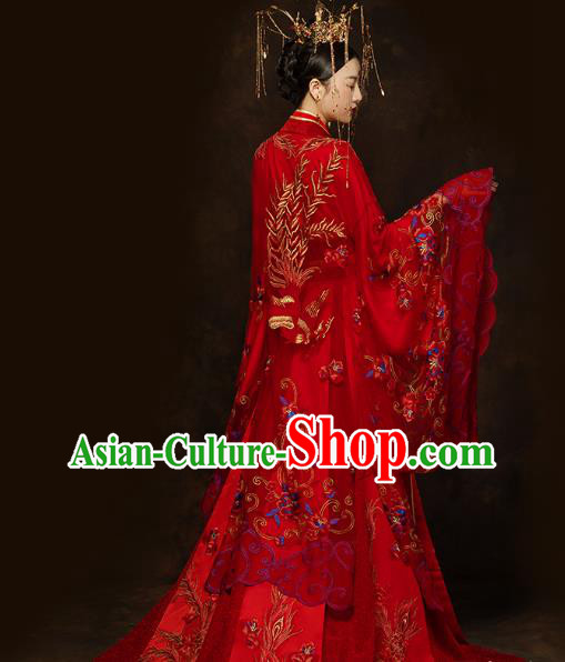 China Ancient Queen Red Hanfu Dress Classical Wedding Xiuhe Suits Traditional Bride Embroidered Costumes